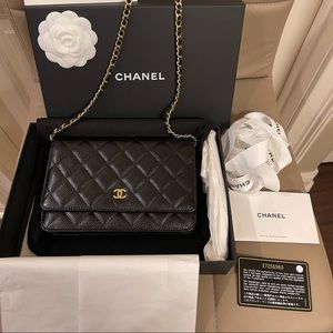 Chanel black caviar leather WOC wallet on chain like new condition